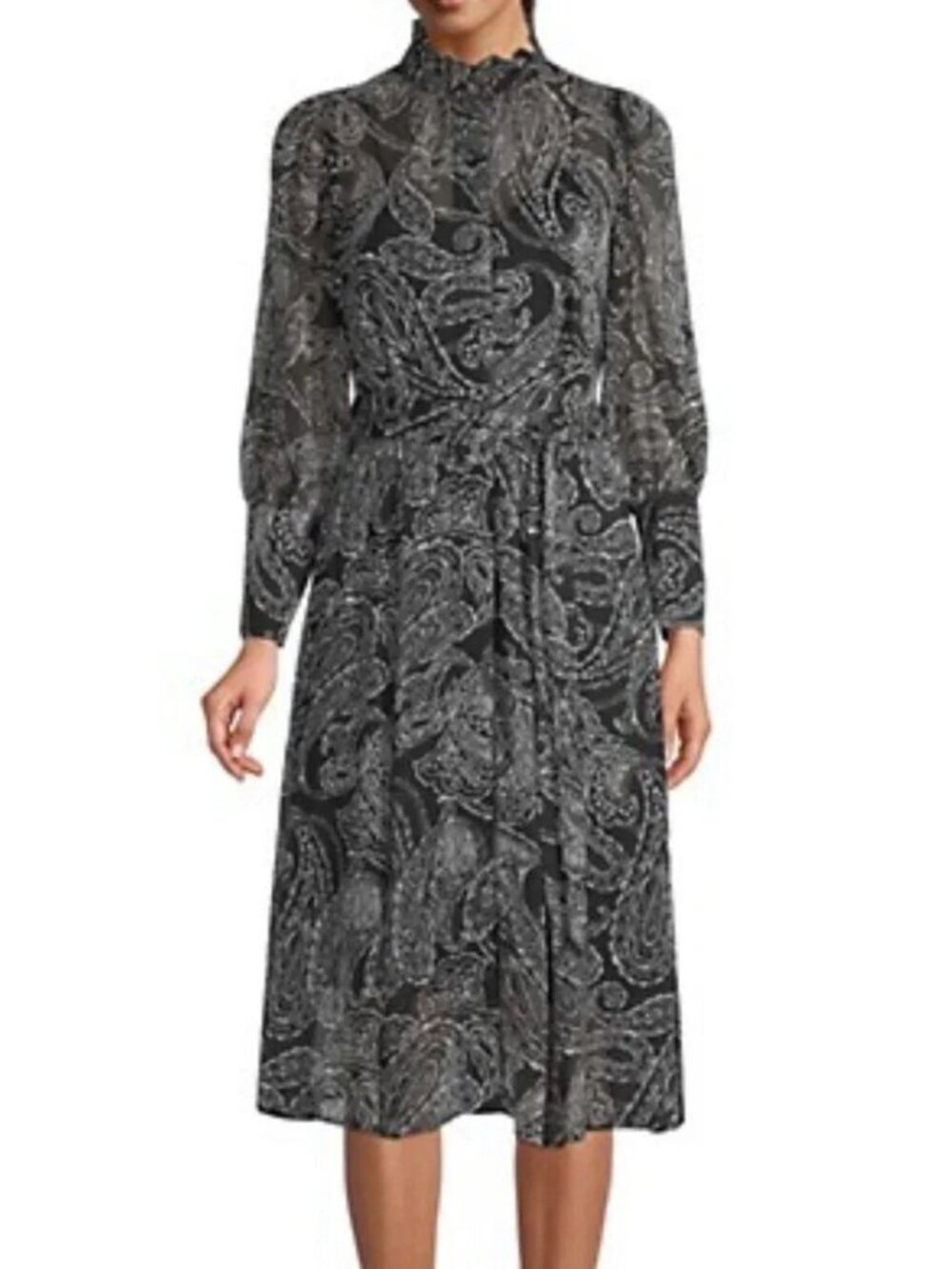 Calvin Klein Paisley Print Long Sleeve A-Line Midi Dress Size 6 54379
